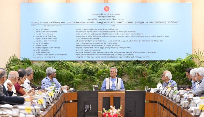 <h5>প্রধান উপদেষ্টা</h5> <h3>একনেকে অনুমোদিত ৮৩৩৩ কোটি টাকার ১৩টি উন্নয়ন প্রকল্প</h3>