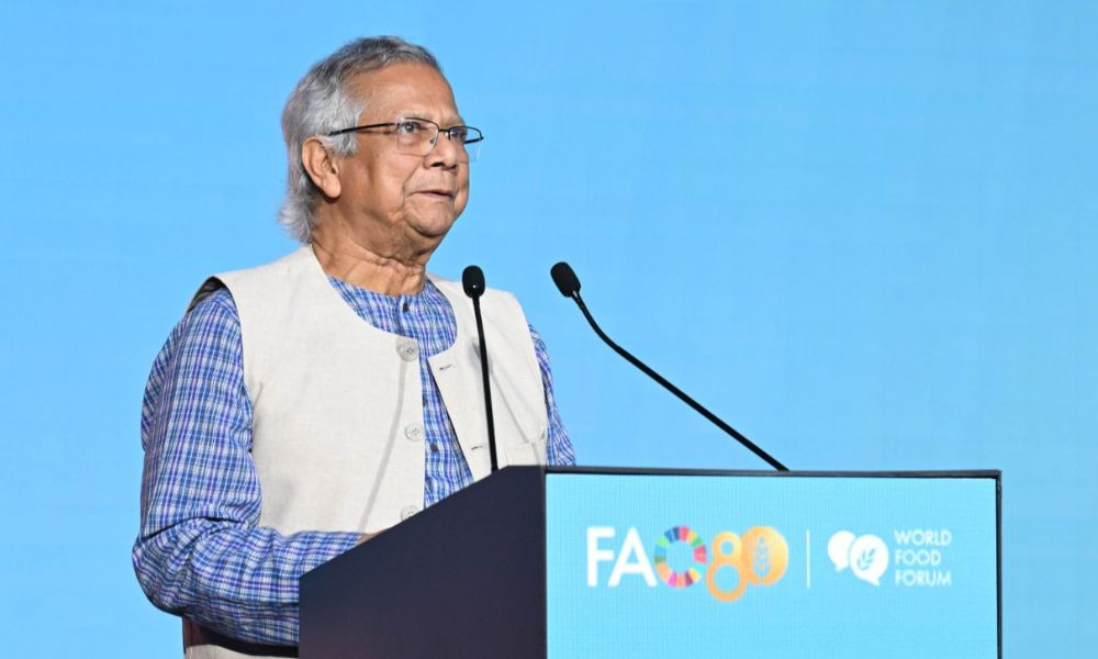<h5>বিশ্ব খাদ্য ফোরামের সমাবেশে প্রধান উপদেষ্টা</h5> <h3>ক্ষুধা অভাবের কারণে হয় না, এটি অর্থনৈতিক ব্যবস্থার ব্যর্থতা : ড. ইউনূস</h3>