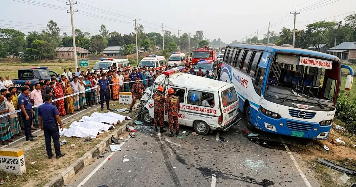 ফরিদপুরে বাস-অ্যাম্বুলেন্স সংঘর্ষে নিহত ৫